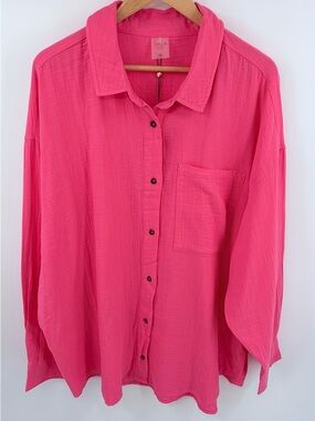 Calia oversized long sleeve button down pink heat swim coverup women’s 1X NWT